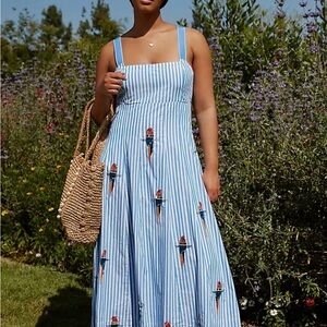 Anthropologie Blue and White Striped Midi Dress